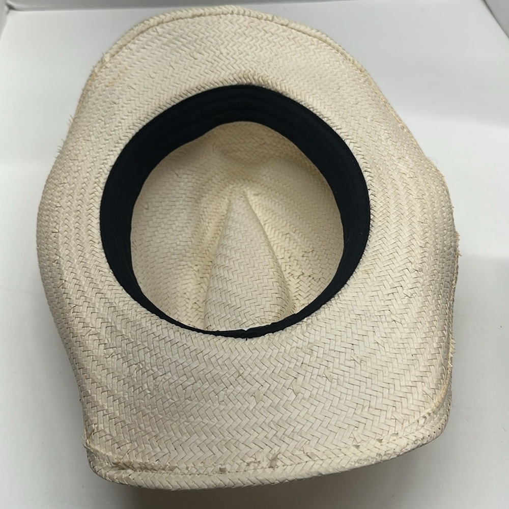 Stetson Cowboy Hat Western Straw Braided Belt Buckle Ivory Black Size Medium - Picture 9 of 10